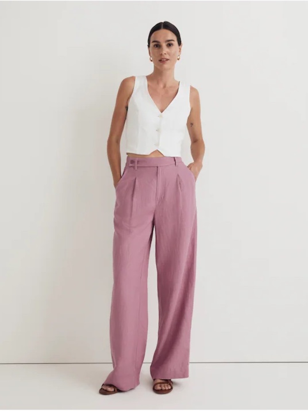 Madewell Harlow Wide-Leg High-Waist Linen Trousers Pants Shaded Pink 6